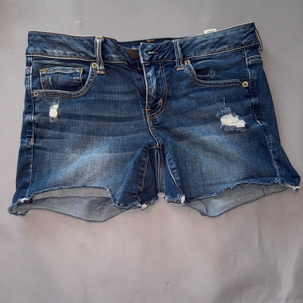 American Eagle Outfitters Blue Distressed Jean Shorts